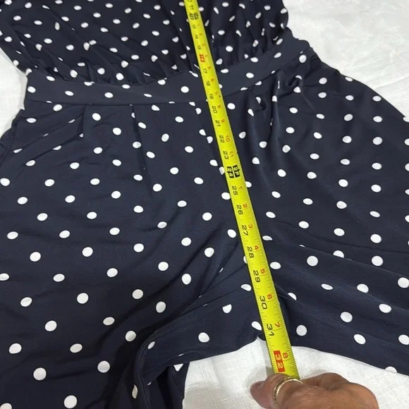 (H1)The Limited Navy Blue Polka Dot Zip Up Off Shoulder Wide Leg Jumpsuit,Size S - Picture 8 of 16